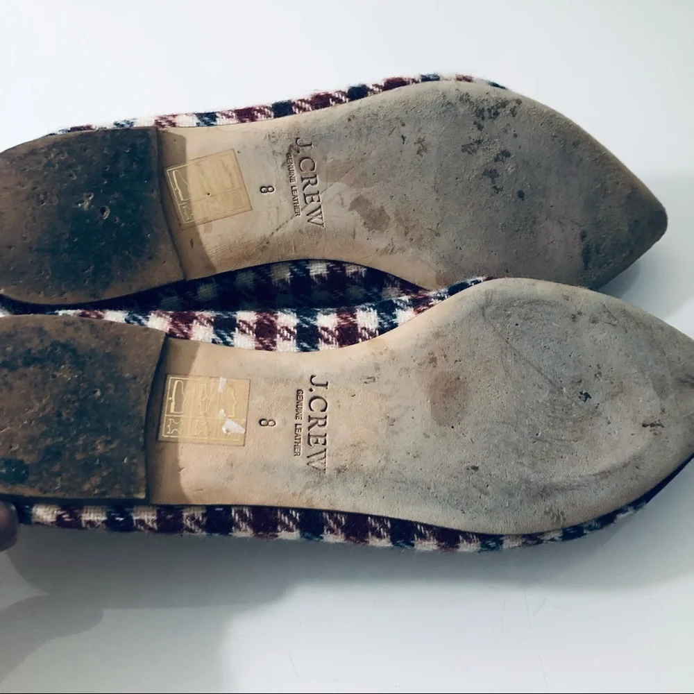 JCREW GEMMA CAP-TOE FLATS IN TWEED IVORY BURGUNDY NAVY SHOES.SIZE 8 - Picture 8 of 10